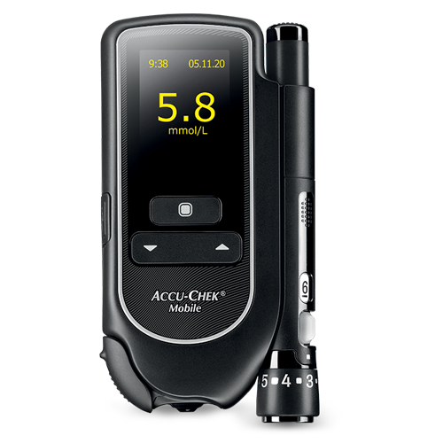 Billede af Accu-Chek Mobile blodsukkermåler, designet til personer med diabetes.