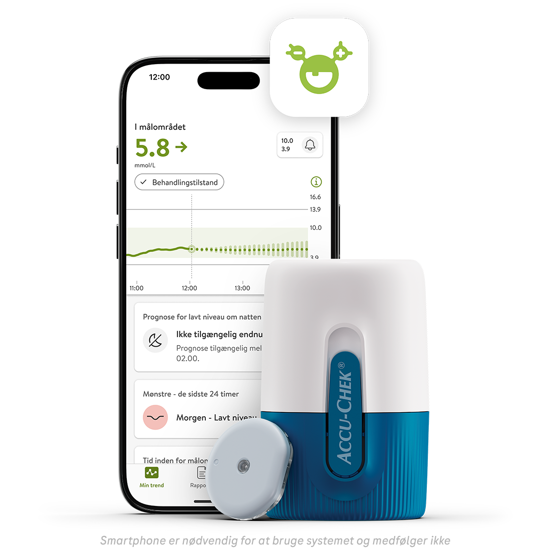 Accu-Chek SmartGuide CGM-løsningen bruger mySugr-appen til at vise dine glukosemålinger, tendenser og indsigter.