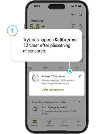 Skærmbillede af knappen Kalibrér nu for mySugr glukoseanalyse.