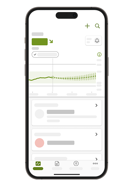 Skærmbillede af startskærmen for mySugr glukoseindsigter
