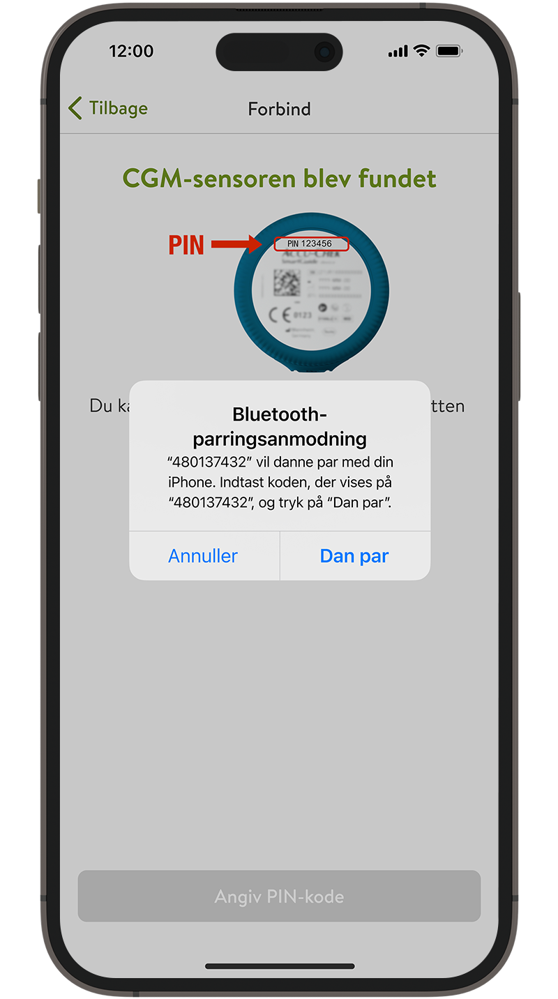  Skærm, der viser Bluetooth anmodning om pardannelse med din smartphone.