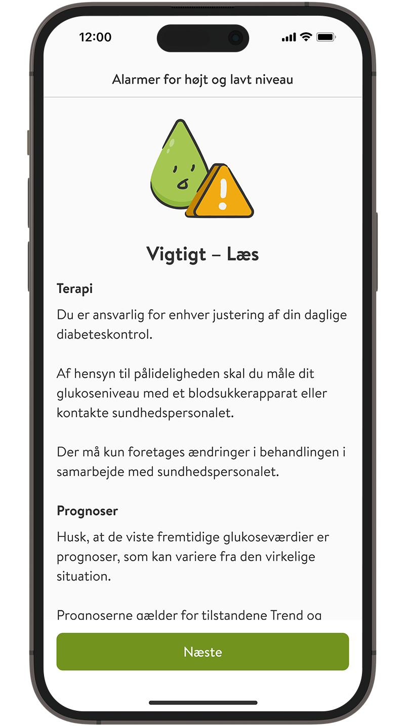 Skærmen, som viser vigtig oplysningsskærm.