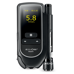 Billede af Accu-Chek Mobile blodsukkermåler, designet til personer med diabetes.