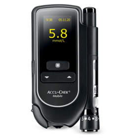 Billede af Accu-Chek Mobile blodsukkermåler, designet til personer med diabetes.