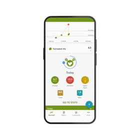 Billedet viser en telefon med mySugr-appen