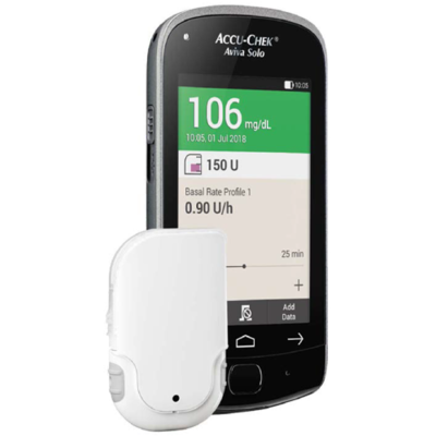 Billede af Accu-Chek Solo mikropumpesystem, designet til personer med diabetes.