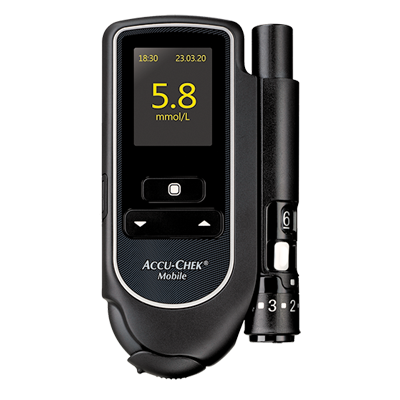 Billede af Accu-Chek Mobile blodsukkermåler, designet til personer med diabetes.