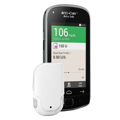 Billede af Accu-Chek Solo mikropumpesystem, designet til personer med diabetes.