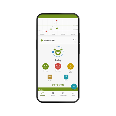 Billedet viser en telefon med mySugr-appen
