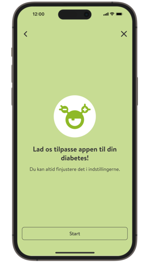  Skærmbillede af mySugr appens startskærm for onboarding.