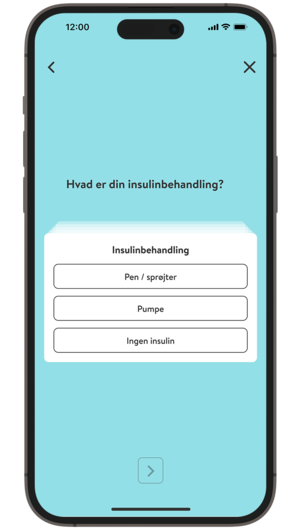  Skærmbillede af mySugr-appens onboarding-proces, der viser insulinbehandling.