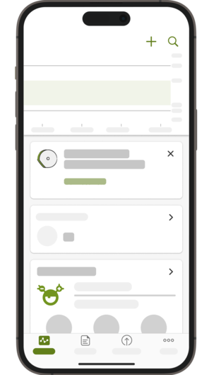 Skærmbillede af mySugr-appens startside, med widget til forbindelse af CGM.